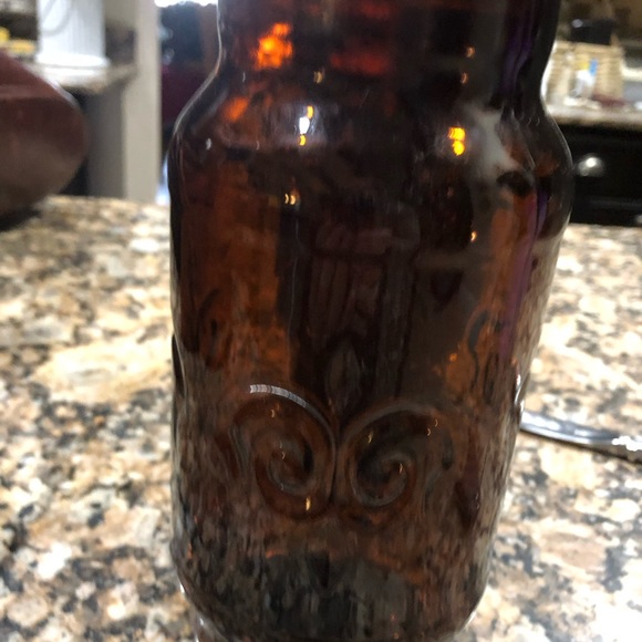 Vintage Style Fleur De Lis Design Amber Brown Glass Apothecary Jars (2) 9-1/4" - Picture 7 of 11